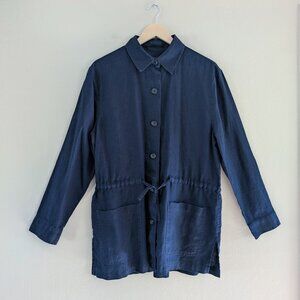 100% Linen Chore Jacket in Navy Blue Vintage Jones New York Women's M Chore Coat